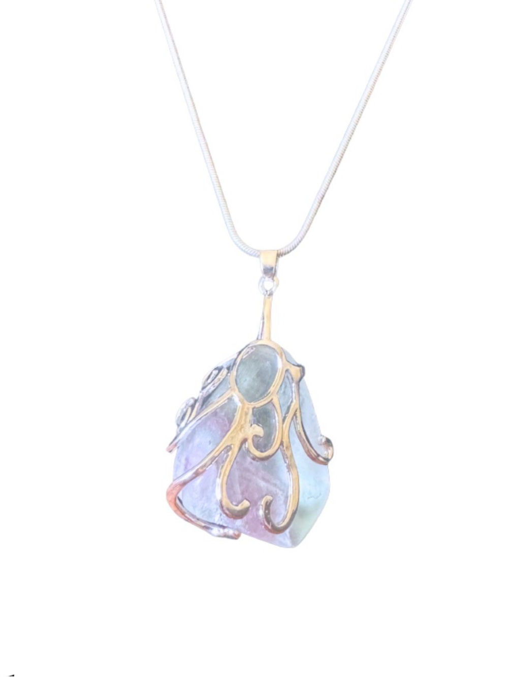 Hand Crafted Rainbow Flourite Polished with 32 inch snake chain - Picture 2 of 7